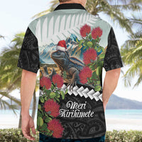 Meri Kirihimete Tuatara Hawaiian Shirt New Zealand Fern with Puhutukawa Flowers