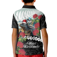 Meri Kirihimete Tuatara Kid Polo Shirt New Zealand Fern with Puhutukawa Flowers