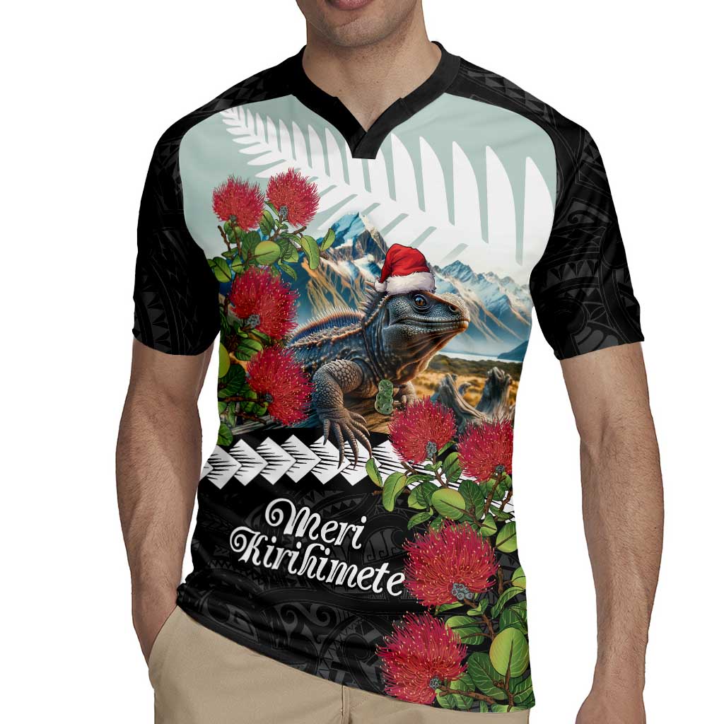 Meri Kirihimete Tuatara Rugby Jersey New Zealand Fern with Puhutukawa Flowers