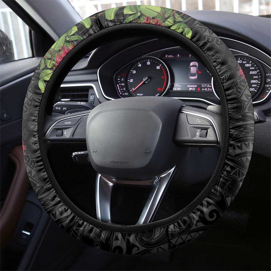 Meri Kirihimete Tuatara Steering Wheel Cover New Zealand Fern with Puhutukawa Flowers