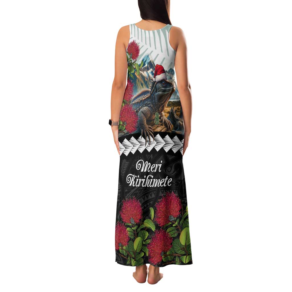 Meri Kirihimete Tuatara Tank Maxi Dress New Zealand Fern with Puhutukawa Flowers