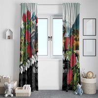 Meri Kirihimete Tuatara Window Curtain New Zealand Fern with Puhutukawa Flowers