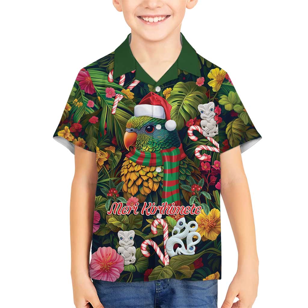 Meri Kirihimete Kakapo Santa Family Matching Off Shoulder Short Dress and Hawaiian Shirt Merry Christmas with Tropical Vibe