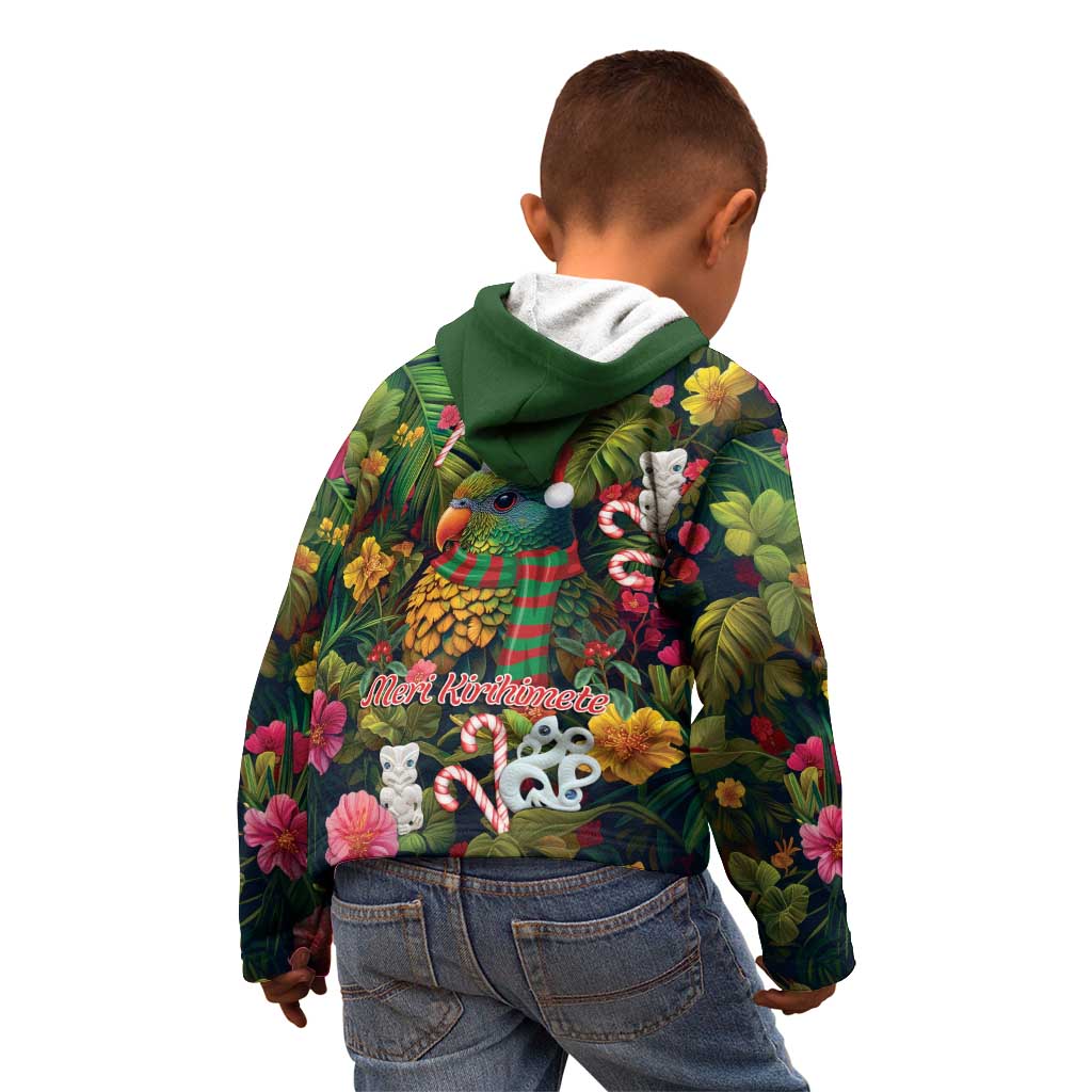 Meri Kirihimete Kakapo Santa Kid Hoodie Merry Christmas with Tropical Vibe