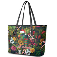Meri Kirihimete Kakapo Santa Leather Tote Bag Merry Christmas with Tropical Vibe