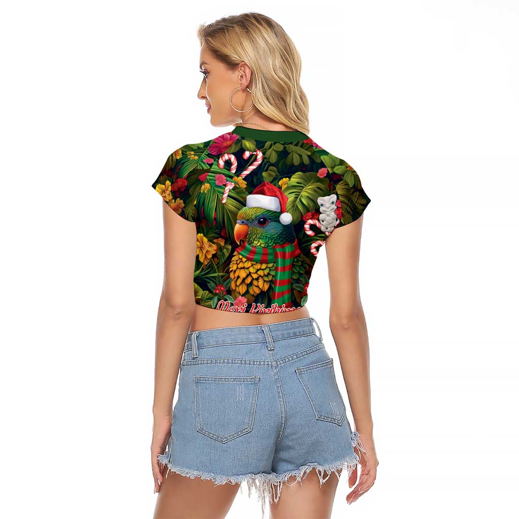 Meri Kirihimete Kakapo Santa Raglan Cropped T Shirt Merry Christmas with Tropical Vibe