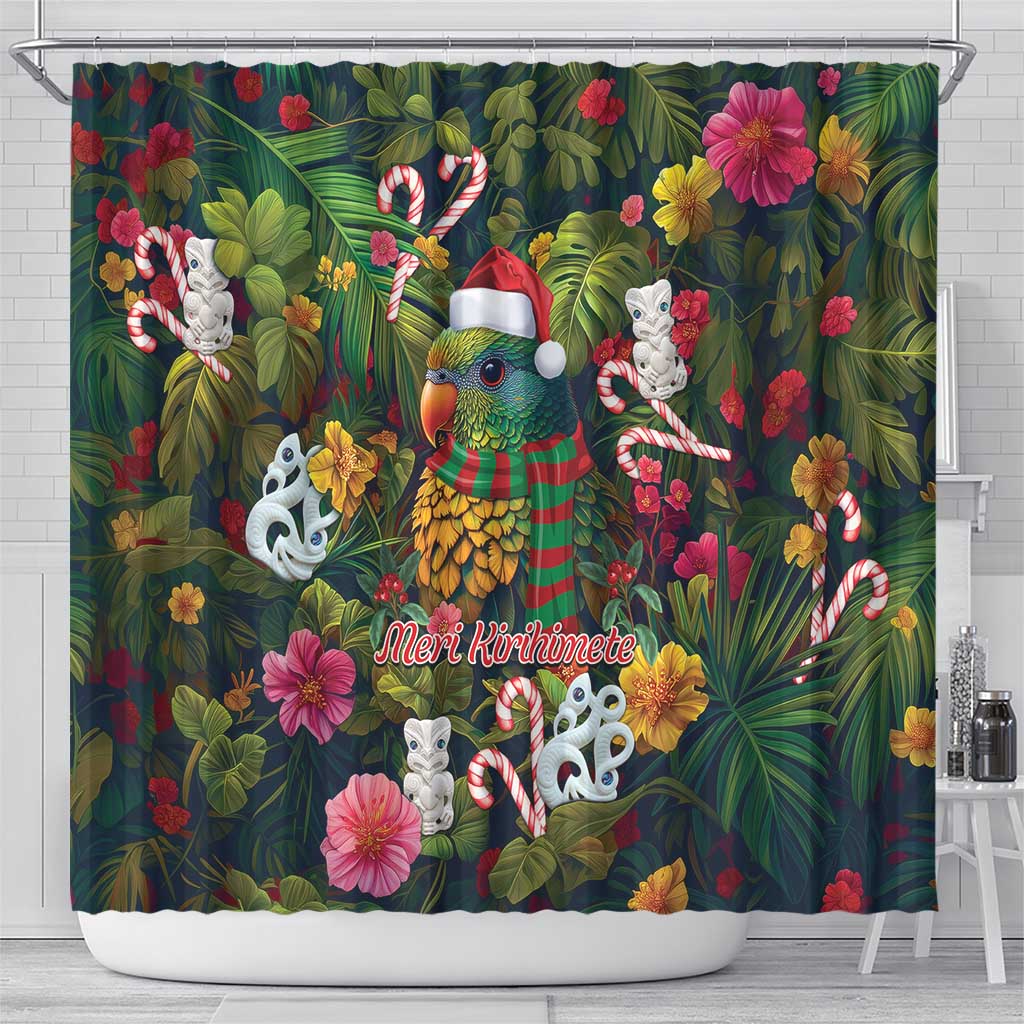 Meri Kirihimete Kakapo Santa Shower Curtain Merry Christmas with Tropical Vibe