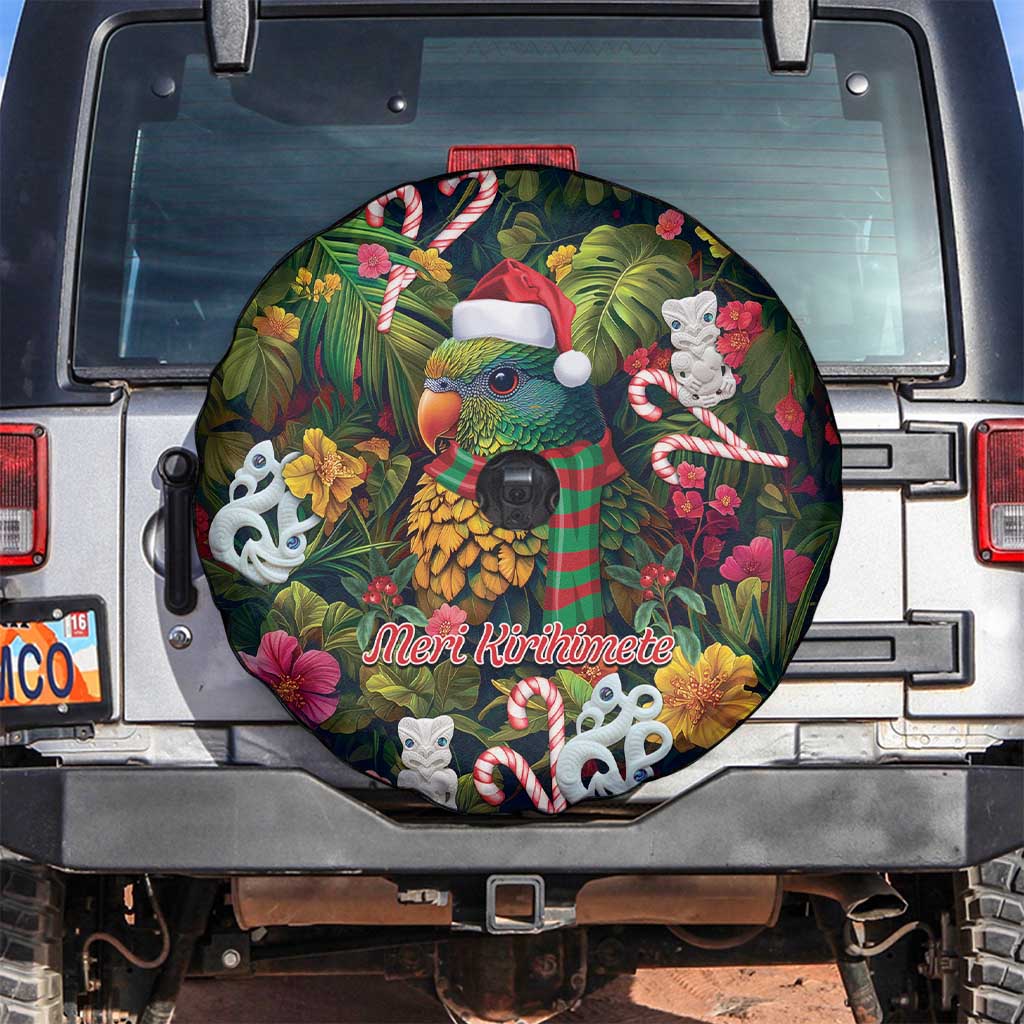 Meri Kirihimete Kakapo Santa Spare Tire Cover Merry Christmas with Tropical Vibe LT9 Green - Polynesian Pride