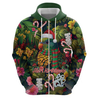 Meri Kirihimete Kakapo Santa Zip Hoodie Merry Christmas with Tropical Vibe