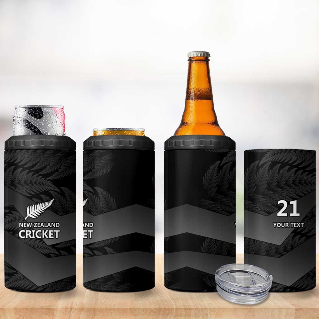 New Zealand Cricket Custom 4 in 1 Can Cooler Tumbler Potae Pango Black Fern Pattern