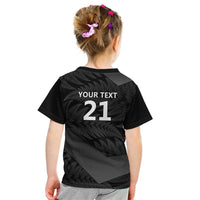 New Zealand Cricket Custom Kid T Shirt Potae Pango Black Fern Pattern