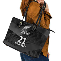 New Zealand Cricket Custom Leather Tote Bag Potae Pango Black Fern Pattern