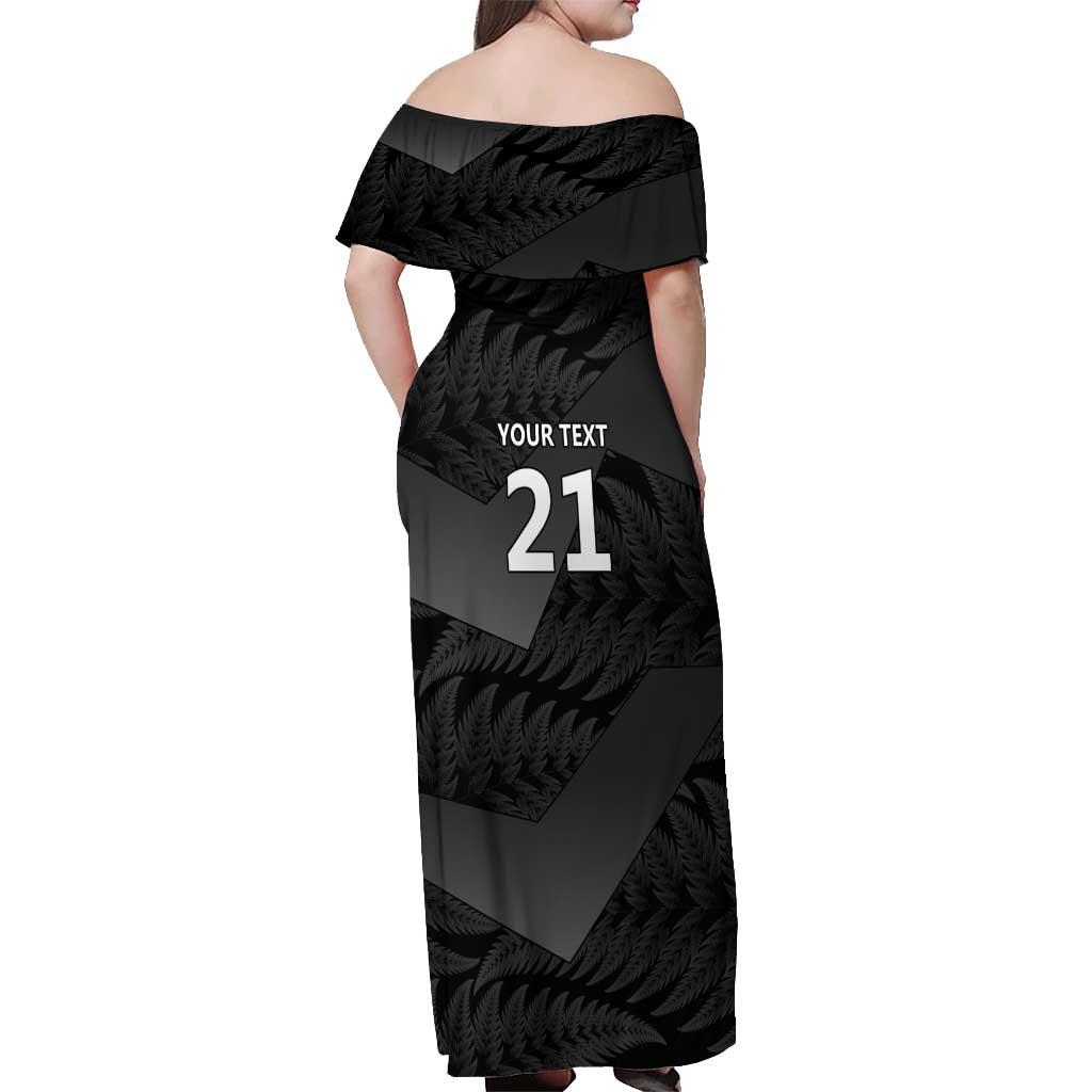 New Zealand Cricket Custom Off Shoulder Maxi Dress Potae Pango Black Fern Pattern LT9 - Polynesian Pride