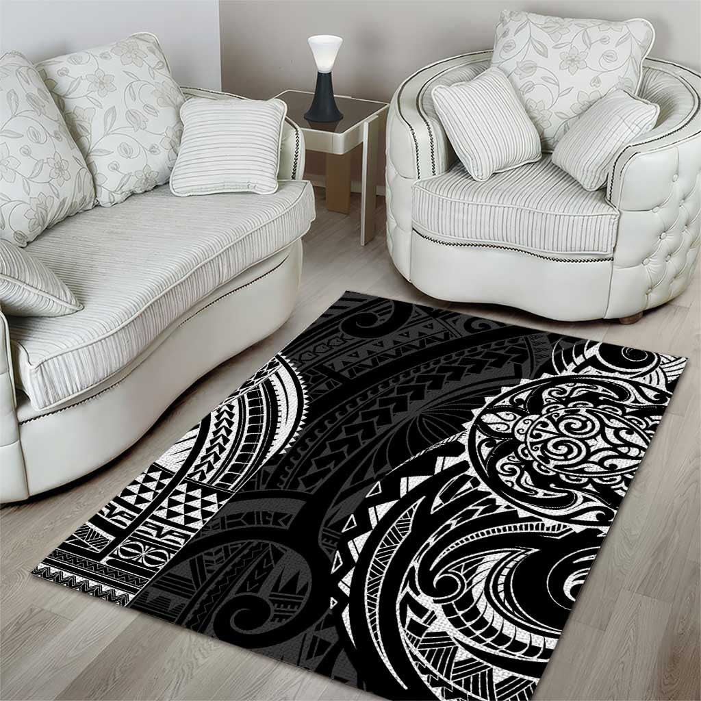 Polynesian Turtle Tribal Tattoo Area Rug Black Style