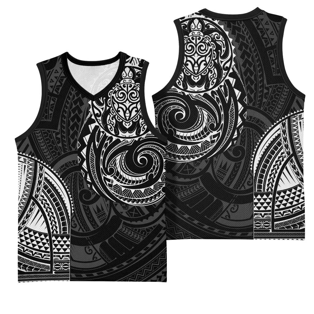 Polynesian Turtle Tribal Tattoo Basketball Jersey Black Style - Polynesian Pride