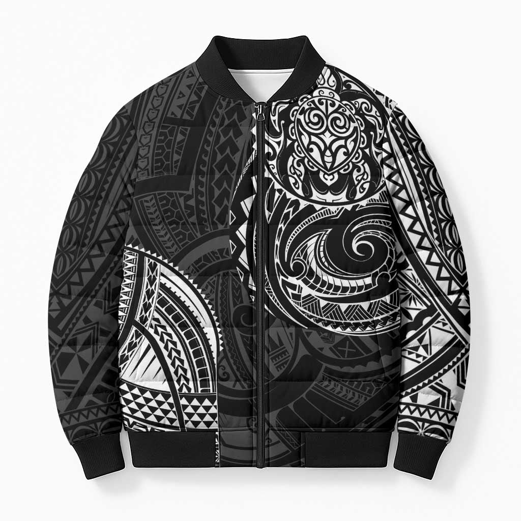 Polynesian Turtle Tribal Tattoo Bomber Puffer Jacket Black Style - Polynesian Pride