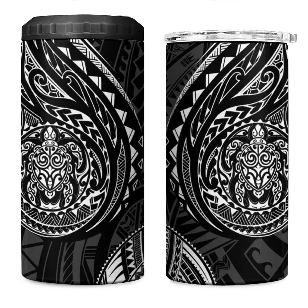 Polynesian Turtle Tribal Tattoo 4 in 1 Can Cooler Tumbler Black Style