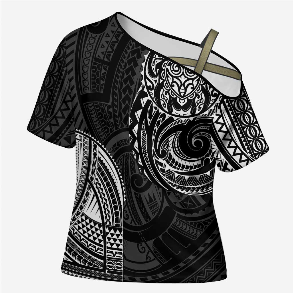 Polynesian Turtle Tribal Tattoo Cross Shoulder Shirt Black Style - Polynesian Pride