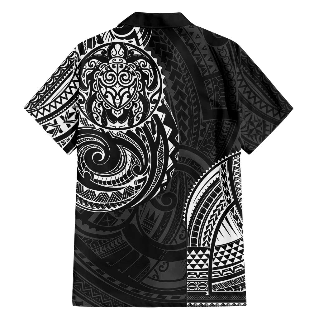 Polynesian Turtle Tribal Tattoo Family Matching Long Sleeve Bodycon Dress and Hawaiian Shirt Black Style