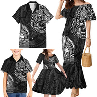 Polynesian Turtle Tribal Tattoo Family Matching Mermaid Dress and Hawaiian Shirt Black Style