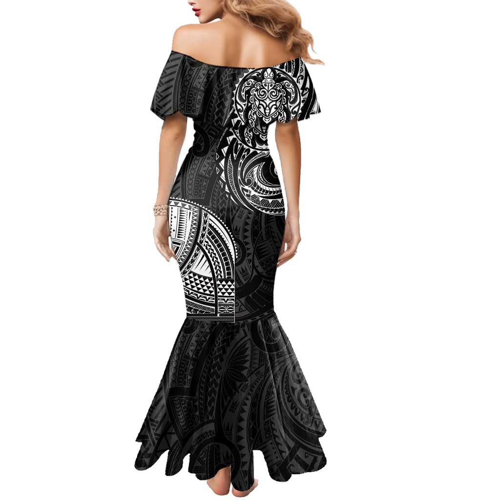Polynesian Turtle Tribal Tattoo Family Matching Mermaid Dress and Hawaiian Shirt Black Style