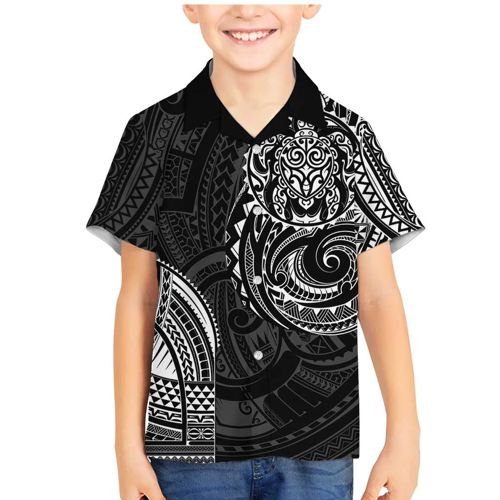 Polynesian Turtle Tribal Tattoo Family Matching Mermaid Dress and Hawaiian Shirt Black Style