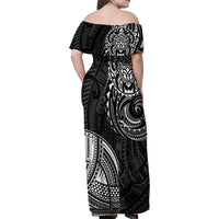 Polynesian Turtle Tribal Tattoo Family Matching Off Shoulder Maxi Dress and Hawaiian Shirt Black Style