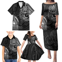 Polynesian Turtle Tribal Tattoo Family Matching Puletasi and Hawaiian Shirt Black Style