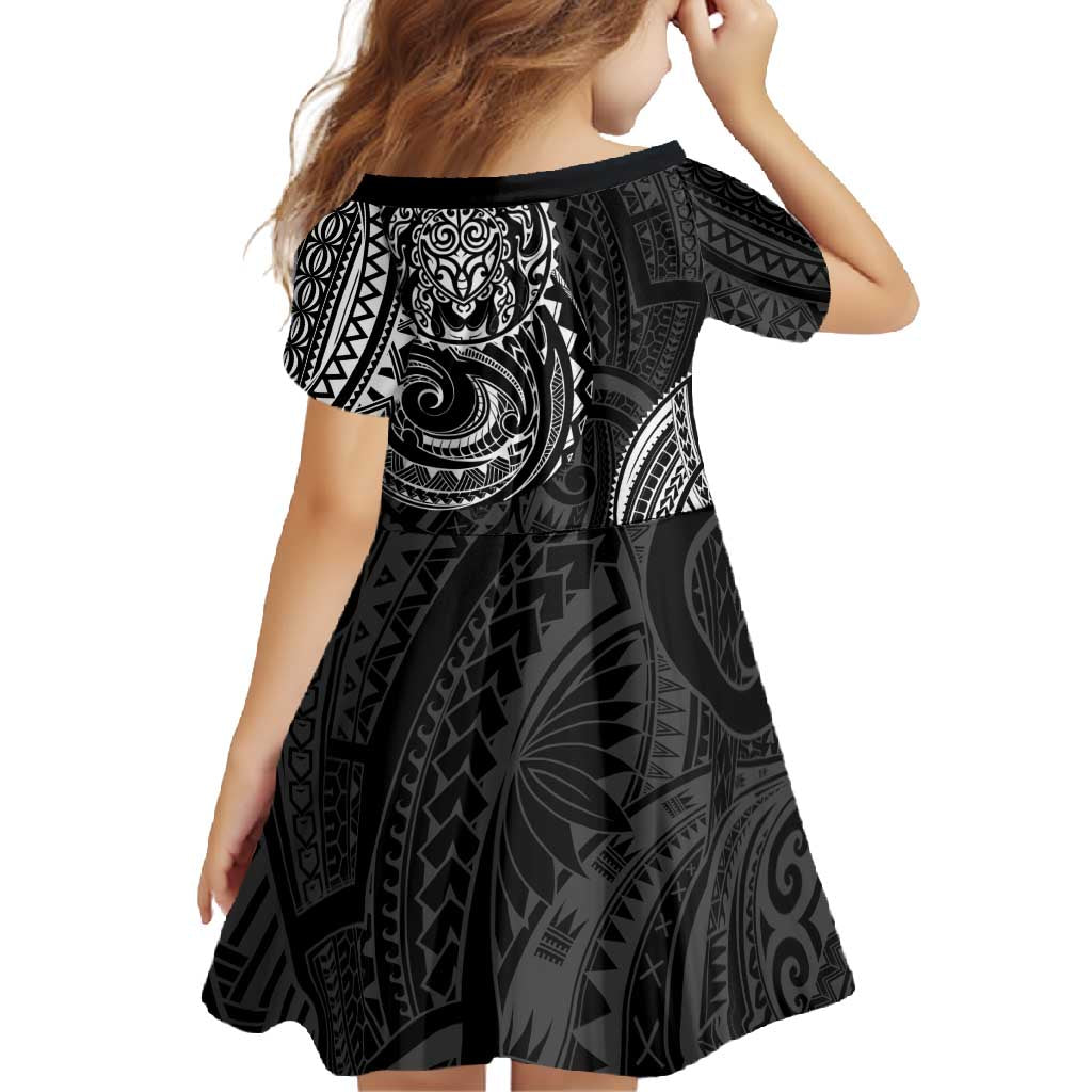 Polynesian Turtle Tribal Tattoo Family Matching Short Sleeve Bodycon Dress and Hawaiian Shirt Black Style