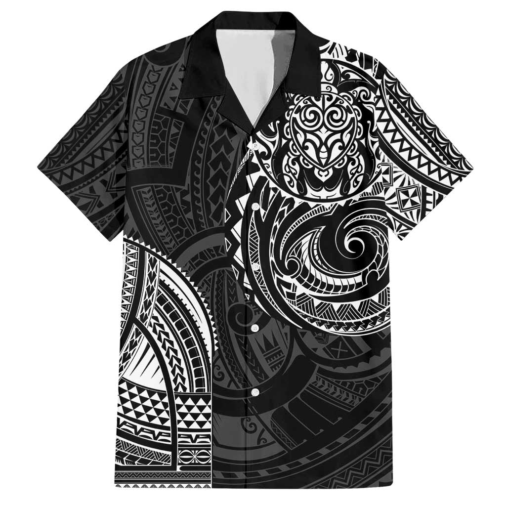 Polynesian Turtle Tribal Tattoo Family Matching Short Sleeve Bodycon Dress and Hawaiian Shirt Black Style