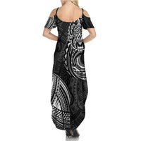Polynesian Turtle Tribal Tattoo Family Matching Summer Maxi Dress and Hawaiian Shirt Black Style