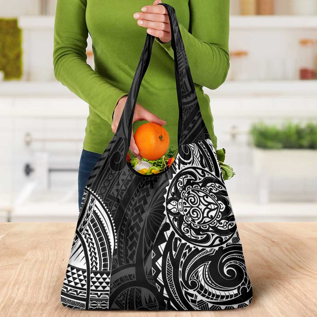 Polynesian Turtle Tribal Tattoo Grocery Bag Black Style