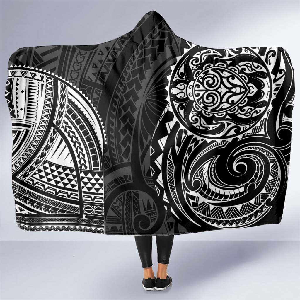 Polynesian Turtle Tribal Tattoo Hooded Blanket Black Style LT9 One Size Black - Polynesian Pride