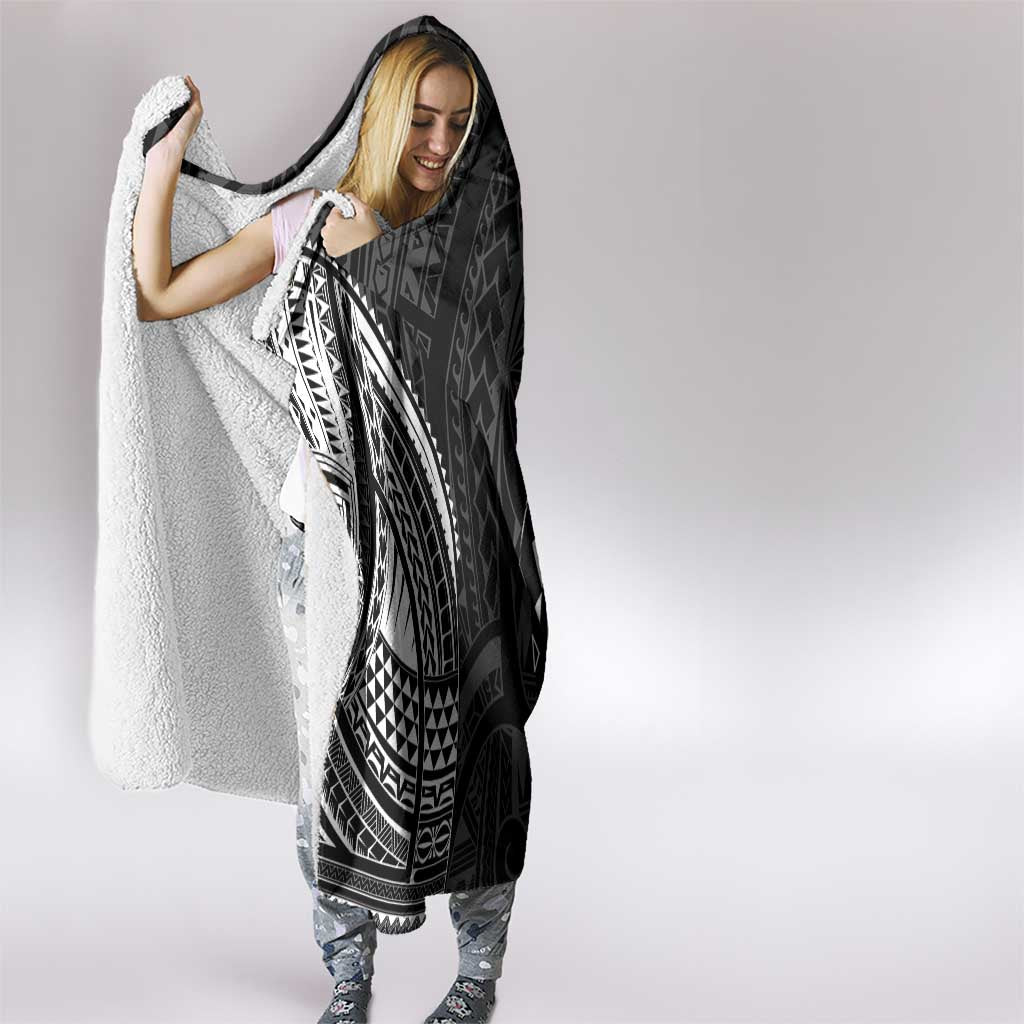 Polynesian Turtle Tribal Tattoo Hooded Blanket Black Style