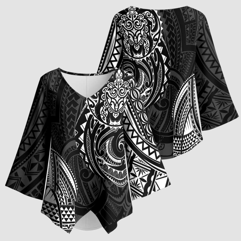 Polynesian Turtle Tribal Tattoo Kimono Sleeve Blouse Black Style - Polynesian Pride