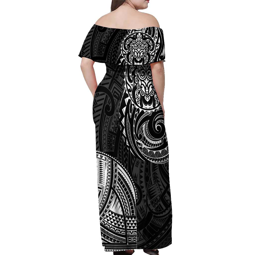 Polynesian Turtle Tribal Tattoo Off Shoulder Maxi Dress Black Style