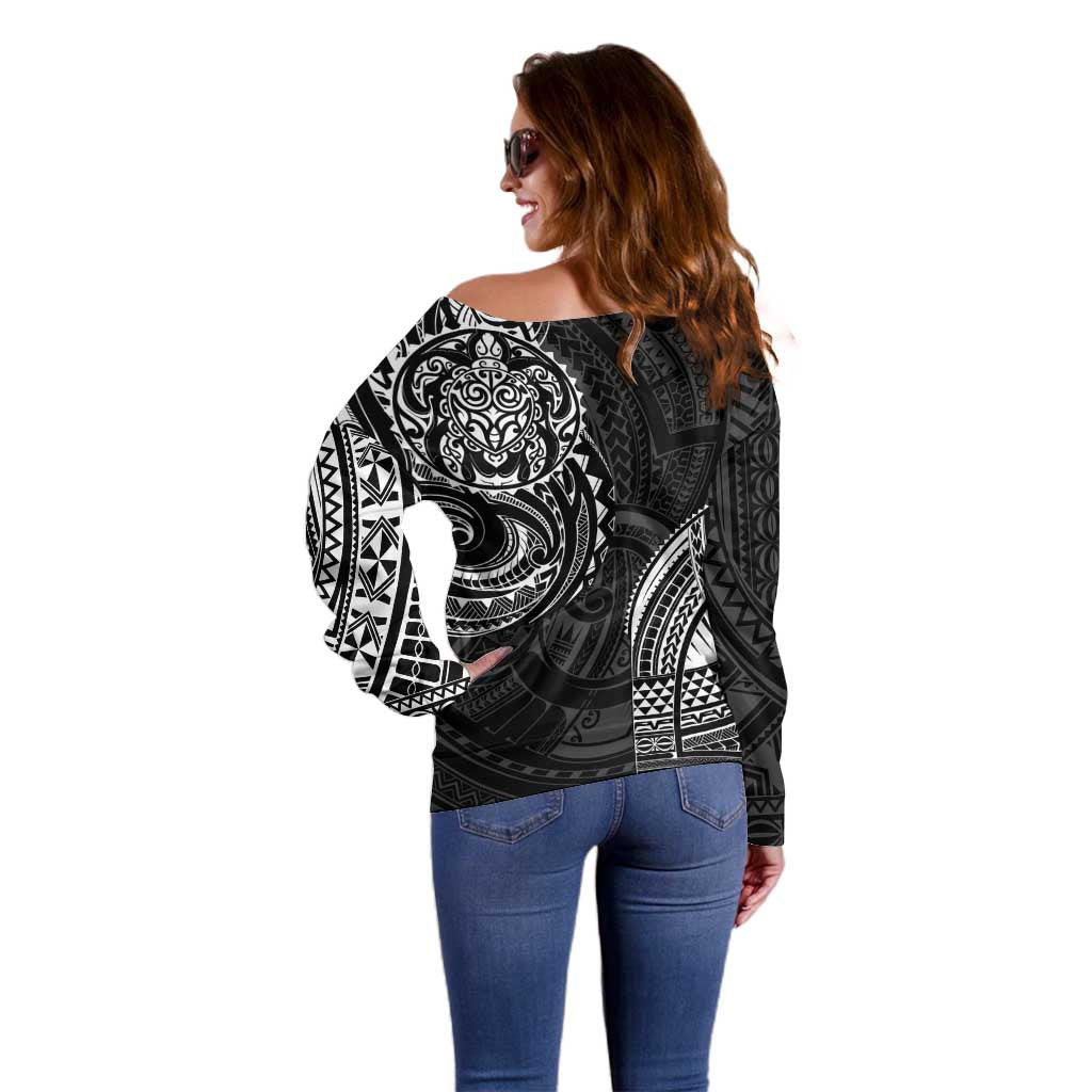 Polynesian Turtle Tribal Tattoo Off Shoulder Sweater Black Style