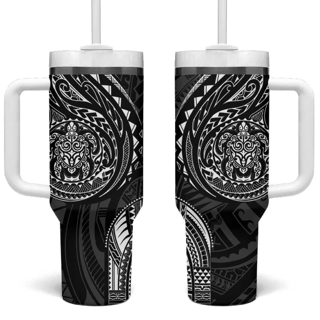 Polynesian Turtle Tribal Tattoo Tumbler With Handle Black Style