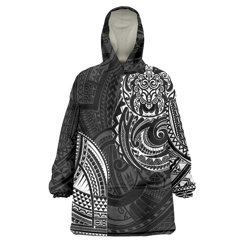 Polynesian Turtle Tribal Tattoo Wearable Blanket Hoodie Black Style