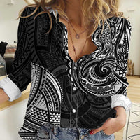 Polynesian Turtle Tribal Tattoo Women Casual Shirt Black Style