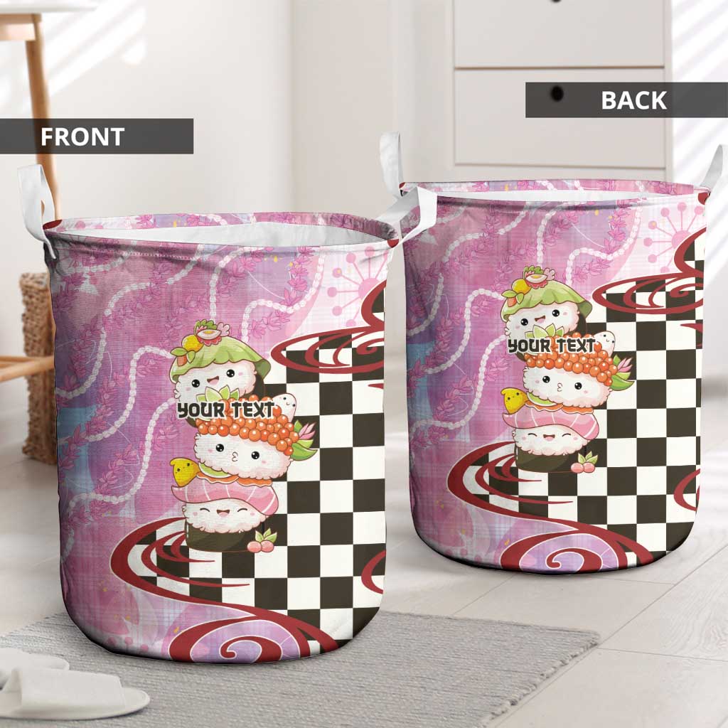 Personalized Japanese Kawaii Sushi Roll Laundry Basket Wagara Palaka Pattern