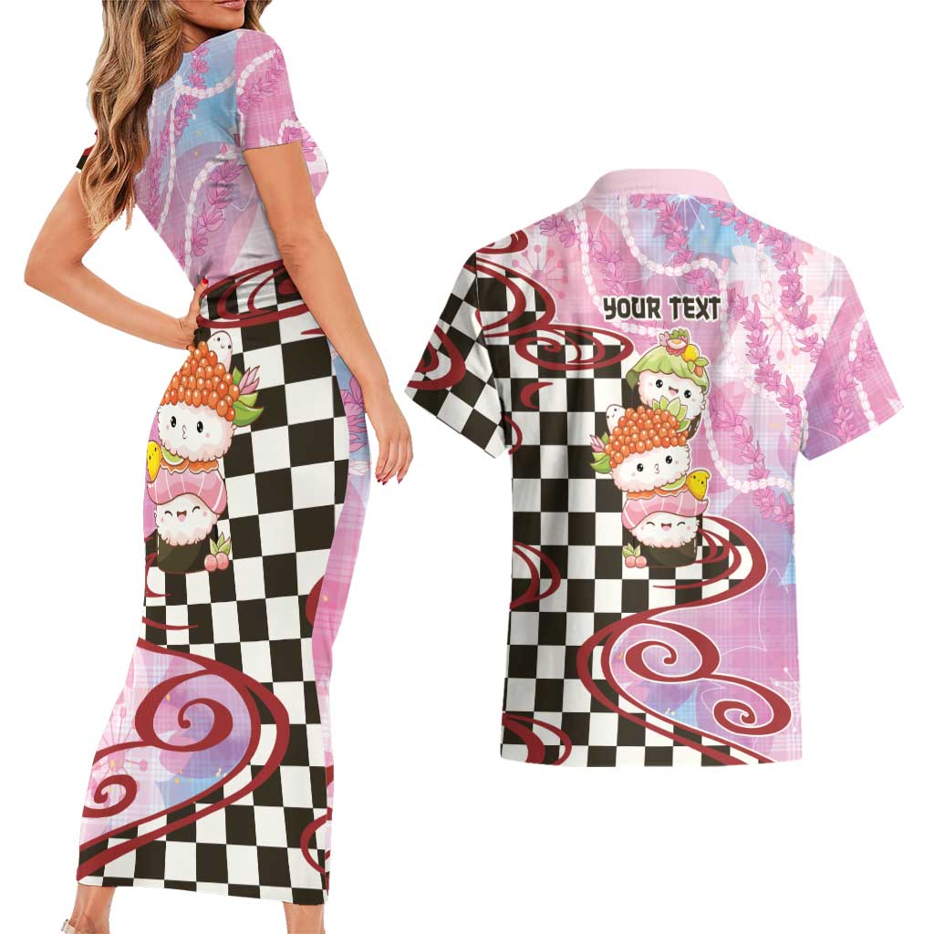Personalized Japanese Kawaii Sushi Roll Couples Matching Short Sleeve Bodycon Dress and Hawaiian Shirt Wagara Palaka Pattern
