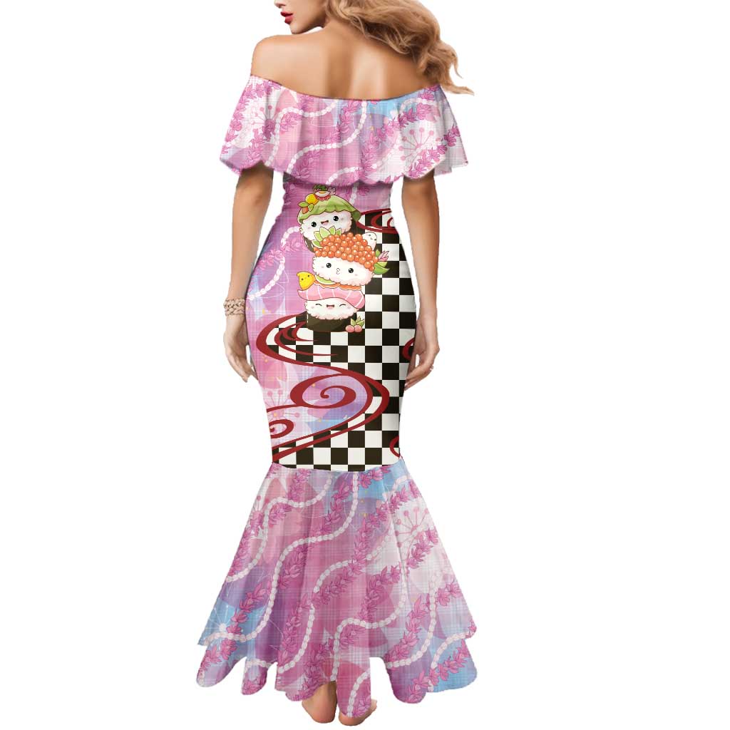 Personalized Japanese Kawaii Sushi Roll Family Matching Mermaid Dress and Hawaiian Shirt Wagara Palaka Pattern
