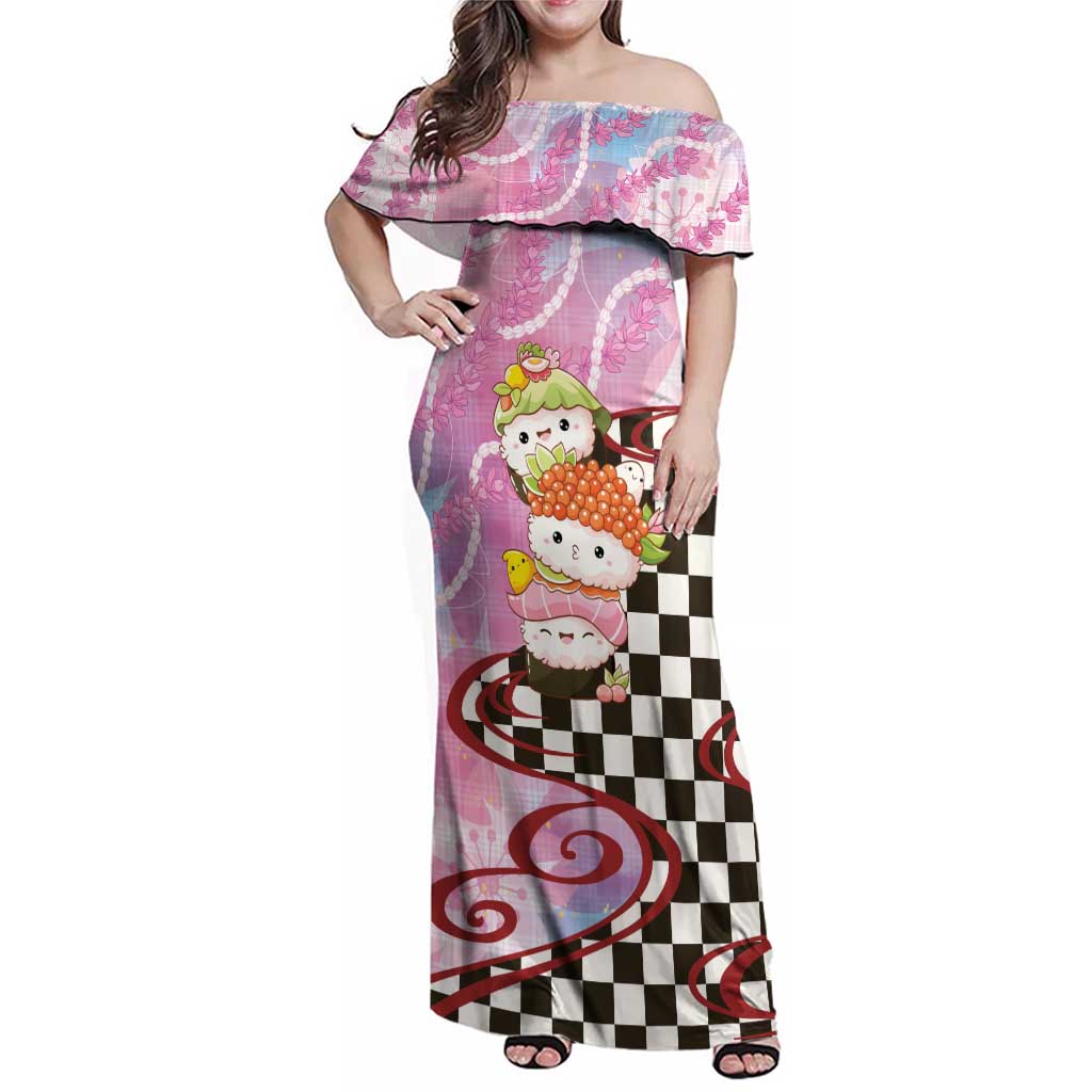Personalized Japanese Kawaii Sushi Roll Family Matching Off Shoulder Maxi Dress and Hawaiian Shirt Wagara Palaka Pattern