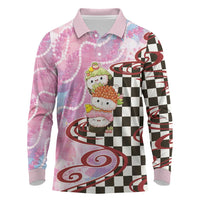 Personalized Japanese Kawaii Sushi Roll Long Sleeve Polo Shirt Wagara Palaka Pattern