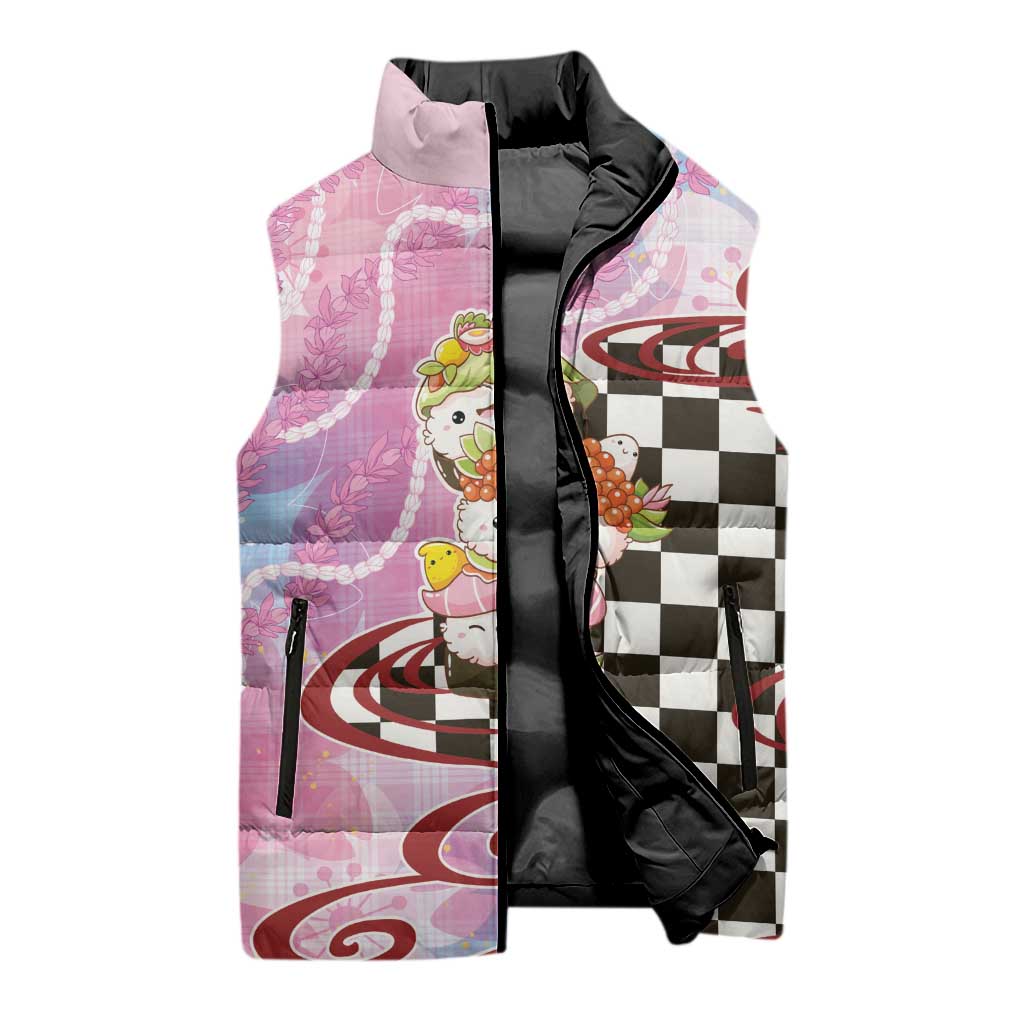 Personalized Japanese Kawaii Sushi Roll Sleeveless Puffer Jacket Wagara Palaka Pattern