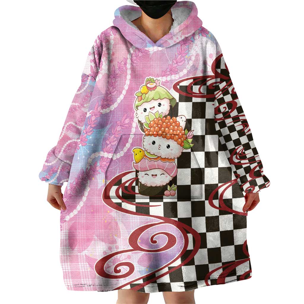 Personalized Japanese Kawaii Sushi Roll Wearable Blanket Hoodie Wagara Palaka Pattern