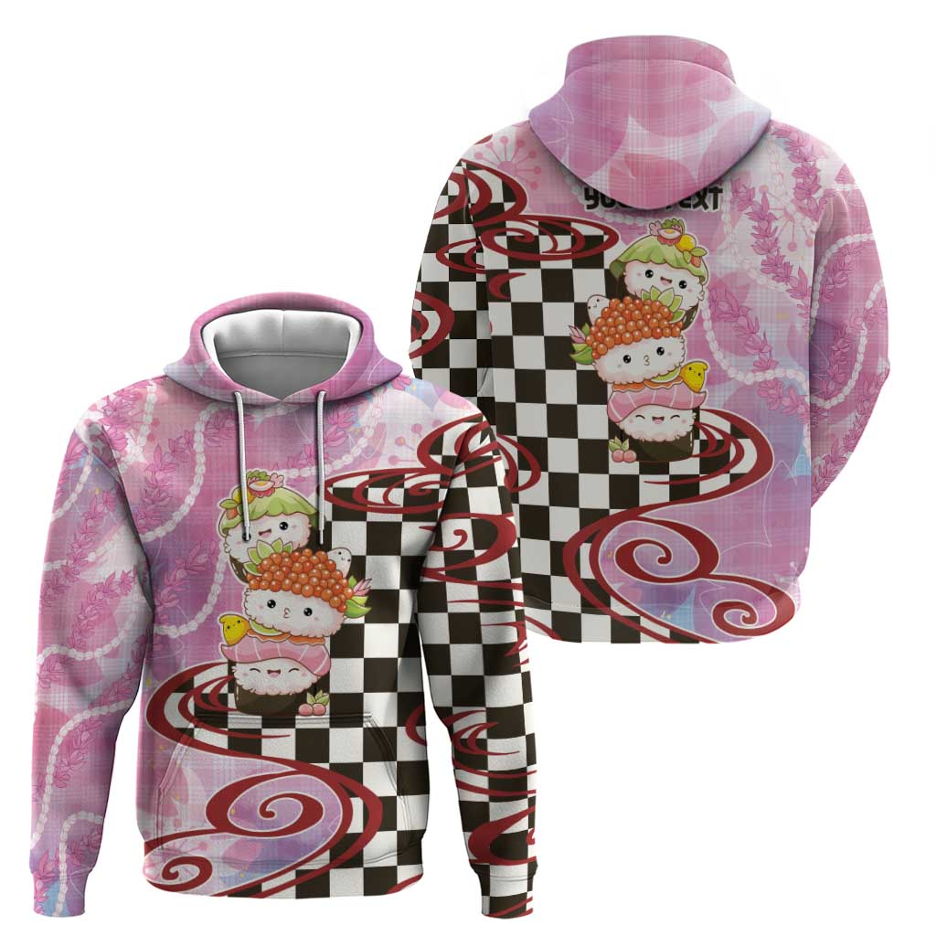 Personalized Japanese Kawaii Sushi Roll Zip Hoodie Wagara Palaka Pattern