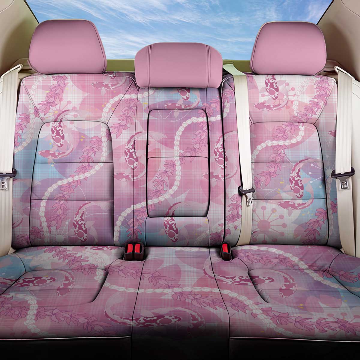 Japanese Koi Fish Back Car Seat Cover Pink Wagara Palaka Honohono Pikake Lei