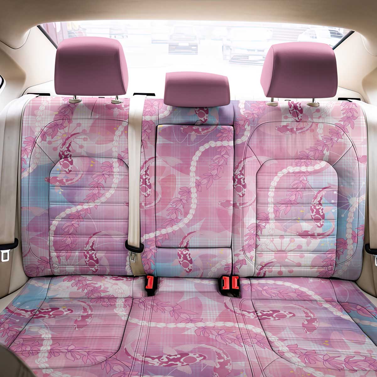Japanese Koi Fish Back Car Seat Cover Pink Wagara Palaka Honohono Pikake Lei